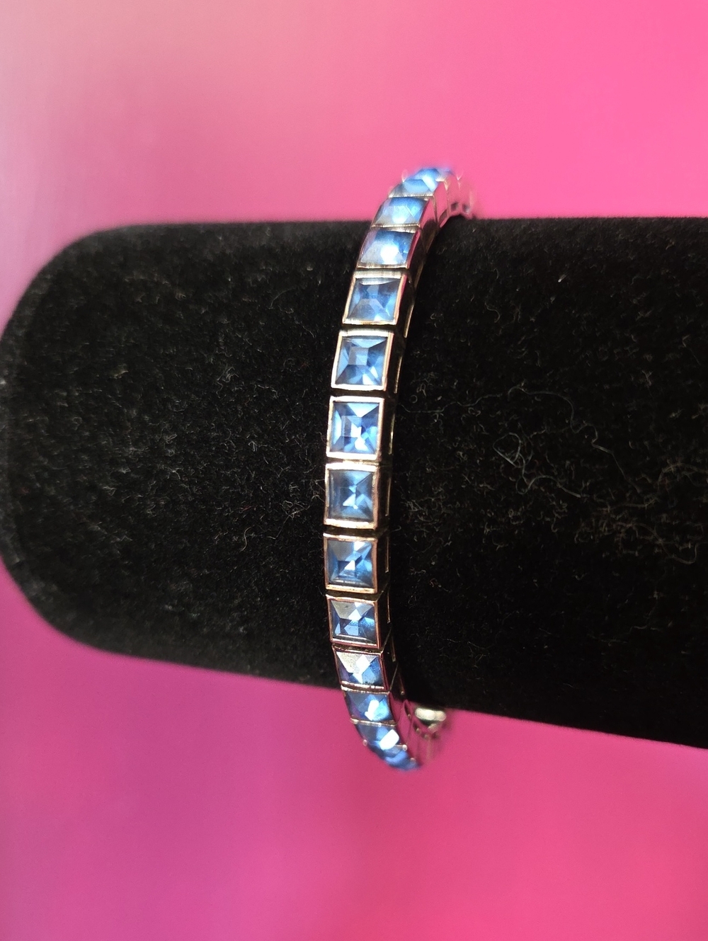 Vintage Dorsons Art Deco Sterling Silver Blue Rhinestone Tennis Bracelet